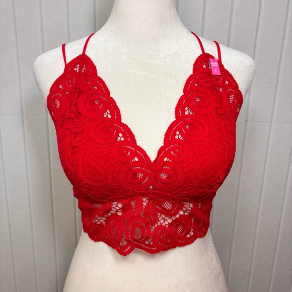PINK Victoria's Secret CROCHET LACE Red Bra BRALETTE SIZE L - Picture 6 of 15